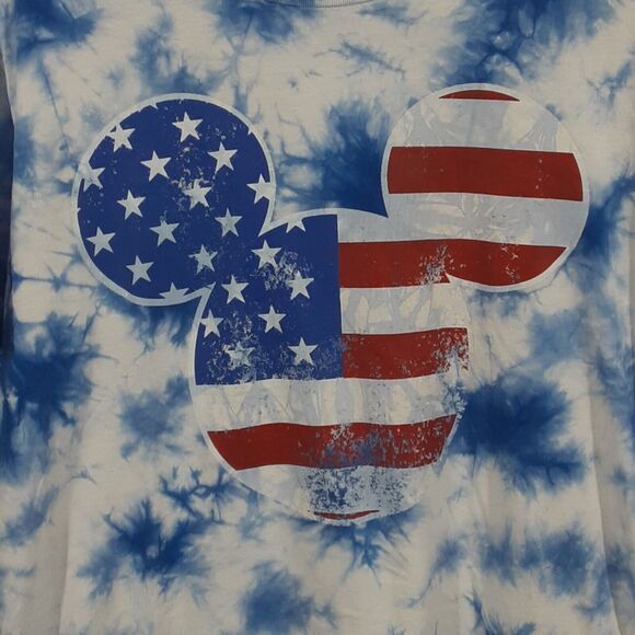 Disney Mens Large Patriotic American Flag Mickey Logo Blue White Tie Dye T Shirt - Picture 1 of 8